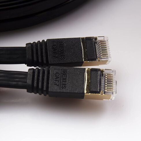 REXUS Cat 7 Black Flat Shielded Ethernet Network Cable (50 FT), High Speed 10Gbps LAN Wires Internet Patch Cable with RJ45 Connector Faster Than Cat5/Cat5e/Cat6 (C7F150H) in Saudi Arabia