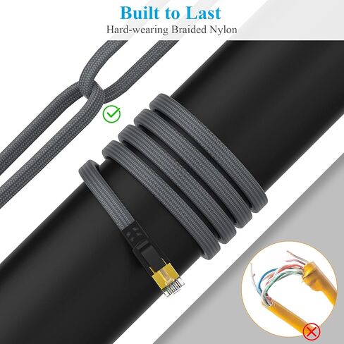 كابل إيثرنت Cat 8 بطول 6 أقدام، سلك تصحيح شبكة Cat 8 LAN عالي التحمل 26AWG، كابل شبكة مسطح عالي السرعة، سلك إنترنت 40 جيجابت في الثانية 2000 ميجا هرتز مع موصل RJ45 مطلي بالذهب للمودم/جهاز التوجيه/الألعاب/الكمبيوتر الشخصي والمزيد in Kuwait
