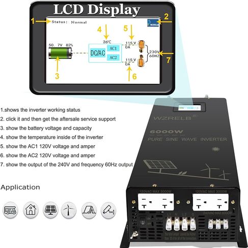 WZRELB Full Power Full Power Endurable Led Display 800W Pure Sine Wave Solar Inverter 12Vdc to 120Vac, (RBP80012B1) in Kuwait