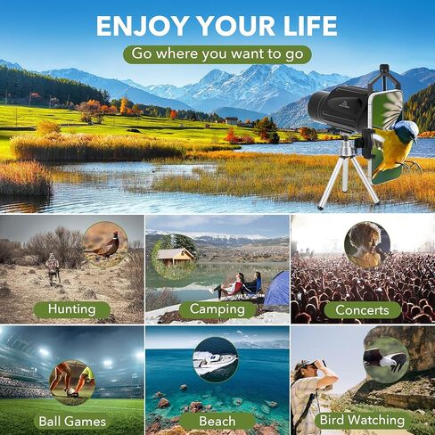 Sunhe 13x50 تلسكوب أحادي العين عالي القوة مع منشور BAK4، عدسة FMC، مقبض، موصل ثلاثي القوائم لمشاهدة الطيور والصيد والمشي لمسافات طويلة والتخييم والسفر (المعايرة) in Kuwait