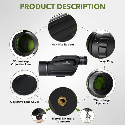 Sunhe 13x50 تلسكوب أحادي العين عالي القوة مع منشور BAK4، عدسة FMC، مقبض، موصل ثلاثي القوائم لمشاهدة الطيور والصيد والمشي لمسافات طويلة والتخييم والسفر (المعايرة) in Kuwait