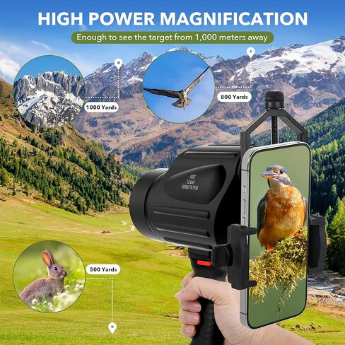 Sunhe 13x50 تلسكوب أحادي العين عالي القوة مع منشور BAK4، عدسة FMC، مقبض، موصل ثلاثي القوائم لمشاهدة الطيور والصيد والمشي لمسافات طويلة والتخييم والسفر (المعايرة) in Kuwait