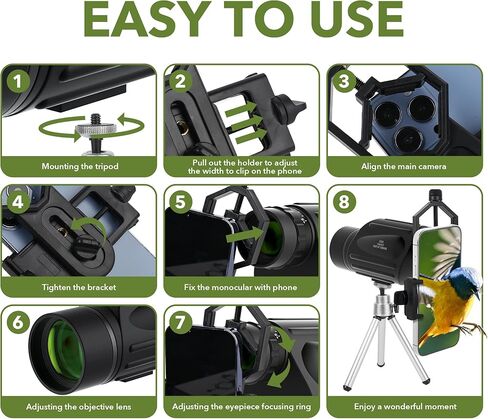 Sunhe 13x50 تلسكوب أحادي العين عالي القوة مع منشور BAK4، عدسة FMC، مقبض، موصل ثلاثي القوائم لمشاهدة الطيور والصيد والمشي لمسافات طويلة والتخييم والسفر (المعايرة) in Kuwait