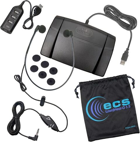 ECS 3.5 mm Stereo and Mono Audio Transcription Headset with Infinity-3 USB Foot Pedal - Includes USB Hub and Ear Cushions in Saudi Arabia