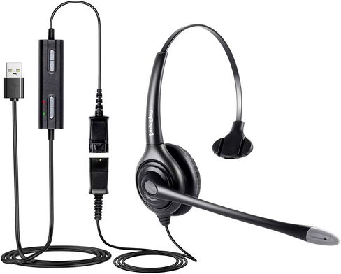 سماعة رأس VoiceJoy USB سلكية لمركز الاتصال بخاصية إلغاء الضوضاء مع فصل سريع، ميكروفون قابل للتعديل، التحكم في مستوى الصوت للمكالمات على أجهزة الكمبيوتر المحمولة وأجهزة الكمبيوتر in Kuwait