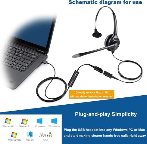 سماعة رأس VoiceJoy USB سلكية لمركز الاتصال بخاصية إلغاء الضوضاء مع فصل سريع، ميكروفون قابل للتعديل، التحكم في مستوى الصوت للمكالمات على أجهزة الكمبيوتر المحمولة وأجهزة الكمبيوتر in Kuwait