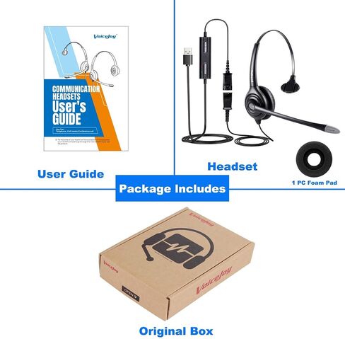 سماعة رأس VoiceJoy USB سلكية لمركز الاتصال بخاصية إلغاء الضوضاء مع فصل سريع، ميكروفون قابل للتعديل، التحكم في مستوى الصوت للمكالمات على أجهزة الكمبيوتر المحمولة وأجهزة الكمبيوتر in Kuwait