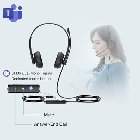Yealink UH34 Lite Wired Headset,USB-A, Noise Canceling Mic,in-Line Controls in Kuwait
