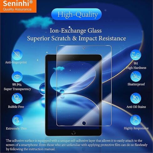 seninhi [عبوة من قطعتين لجهاز iPad 9th 8th الجيل السابع (10.2 بوصة، iPad9/iPad8/iPad7، 2021&2020&2019) واقي شاشة من الزجاج المقوى عالي الدقة [مع إطار سهل التركيب] [صلابة 9H] [مضاد للخدش] [خالٍ من الفقاعات]- واضح in Kuwait