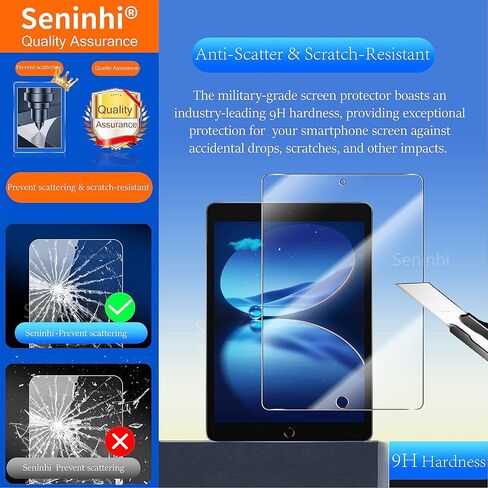 seninhi [عبوة من قطعتين لجهاز iPad 9th 8th الجيل السابع (10.2 بوصة، iPad9/iPad8/iPad7، 2021&2020&2019) واقي شاشة من الزجاج المقوى عالي الدقة [مع إطار سهل التركيب] [صلابة 9H] [مضاد للخدش] [خالٍ من الفقاعات]- واضح in Kuwait