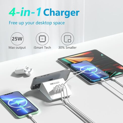 VHBW USB Charging Station, 6 Port 3USB-A and 3USB-C Charging Station for Multiple Devices, Multi USB Nightstand Charger Station with Phone Stand (ETL Listed, 6Ft Extension Cord, White) in Kuwait