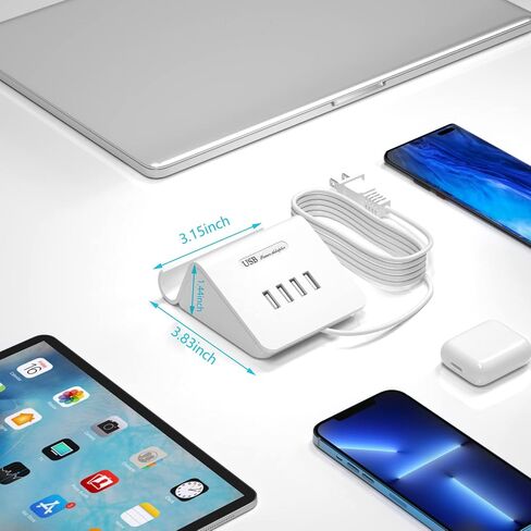 VHBW USB Charging Station, 6 Port 3USB-A and 3USB-C Charging Station for Multiple Devices, Multi USB Nightstand Charger Station with Phone Stand (ETL Listed, 6Ft Extension Cord, White) in Kuwait