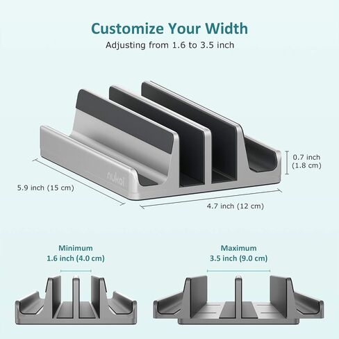 Vertical Laptop Stand - SPACEMax Adjustable GRIPLock Anti-Tip Silicone 4 Slots Aluminum Desktop Holder - Double Dock Stand - 2 Phone Slots Fits Up to 17.3" Laptops, Tablets, Phones - Silver in Saudi Arabia