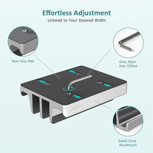Vertical Laptop Stand - SPACEMax Adjustable GRIPLock Anti-Tip Silicone 4 Slots Aluminum Desktop Holder - Double Dock Stand - 2 Phone Slots Fits Up to 17.3" Laptops, Tablets, Phones - Silver in Saudi Arabia