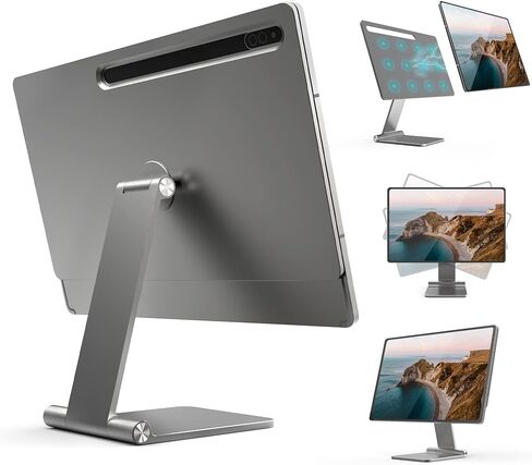 Pinikox Foldable Magnetic Tablet Stand Multi-Angle Adjustable for Samsung Galaxy Tab S8 Ultra 14.6 inch, 360° Rotating Floating Portable Holder for Desk, Aluminum, Space Gray in Kuwait