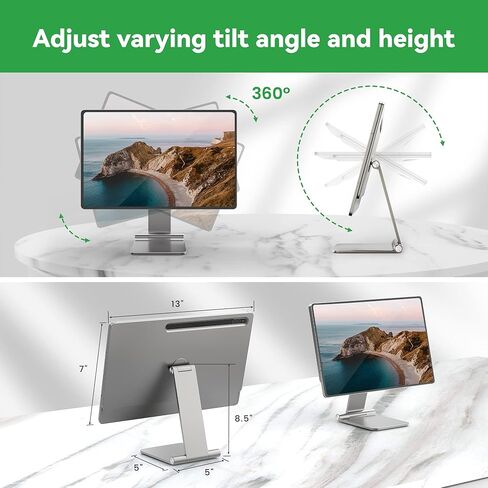 Pinikox Foldable Magnetic Tablet Stand Multi-Angle Adjustable for Samsung Galaxy Tab S8 Ultra 14.6 inch, 360° Rotating Floating Portable Holder for Desk, Aluminum, Space Gray in Kuwait