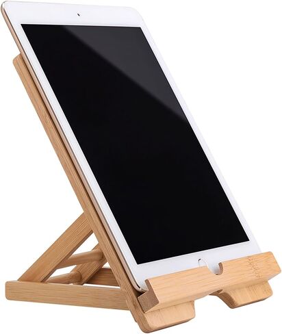 Bamboo Tablet Stand Holder Adjustable Folding Wood iPad Stand with Chargeable Hole for Desk iPad Cooking Stand in Kuwait