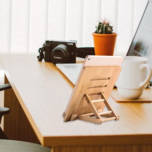 Bamboo Tablet Stand Holder Adjustable Folding Wood iPad Stand with Chargeable Hole for Desk iPad Cooking Stand in Kuwait
