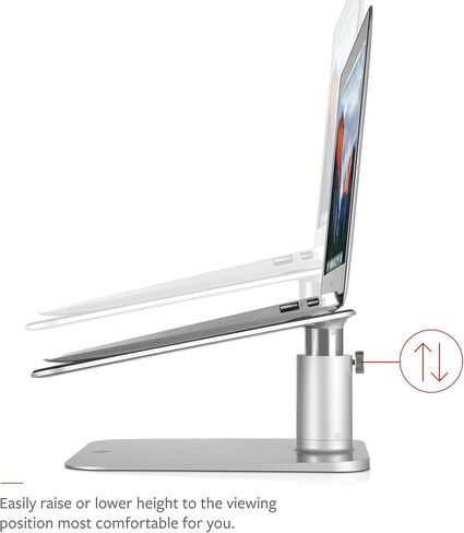 حامل Twelve South HiRise Pro لأجهزة iMac/شاشات العرض/الشاشات، حامل قابل لضبط الارتفاع مع مساحة تخزين، واجهة أمامية قابلة للعكس + ترصيع جلدي (فضي) in Kuwait