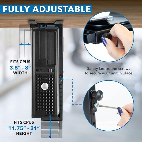 CPU Under Desk Mount Bracket - Computer Tower Wall and Under Counter Holder, 360 Degree Swivel Adjustable Height and Width Wall-Mountable in Kuwait