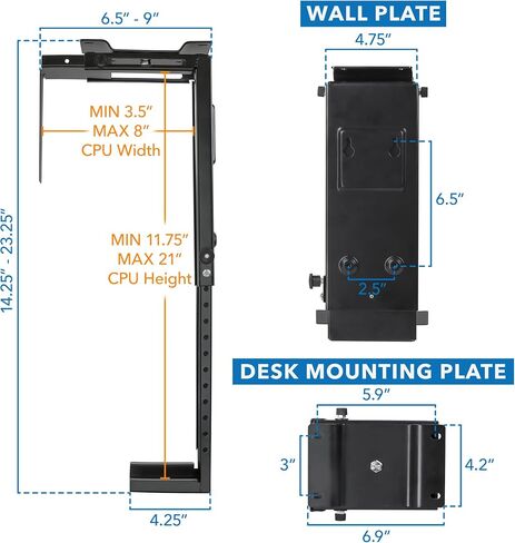 CPU Under Desk Mount Bracket - Computer Tower Wall and Under Counter Holder, 360 Degree Swivel Adjustable Height and Width Wall-Mountable in Kuwait
