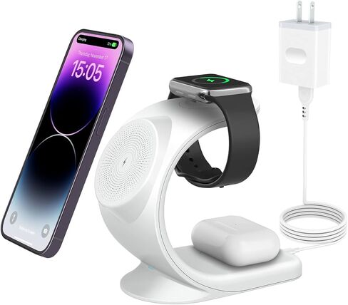 Magsafe Charger Stand, Wireless 3 in 1 Charger with QC3.0 Adapter, Magnetic Wireless Charger Compatible with iPhone 15,14,13,12 Pro Max/Pro/Mini/Plus, iWatch se/8/7/6/5/4/3/2, AirPods(Black) in Saudi Arabia