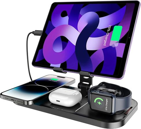 دوب شاحن لاسلكي متوافق مع ايفون 13 12 11 برو ماكس ميني SE XS 8P، قاعدة شحن لاسلكية 3 في 1 لسماعات ايربودز برو/1/2/3، حامل شاحن ساعة لساعة اي ووتش 7 اس اي 6 5 4 3 2 1 in Kuwait