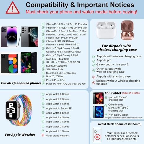 دوب شاحن لاسلكي متوافق مع ايفون 13 12 11 برو ماكس ميني SE XS 8P، قاعدة شحن لاسلكية 3 في 1 لسماعات ايربودز برو/1/2/3، حامل شاحن ساعة لساعة اي ووتش 7 اس اي 6 5 4 3 2 1 in Kuwait