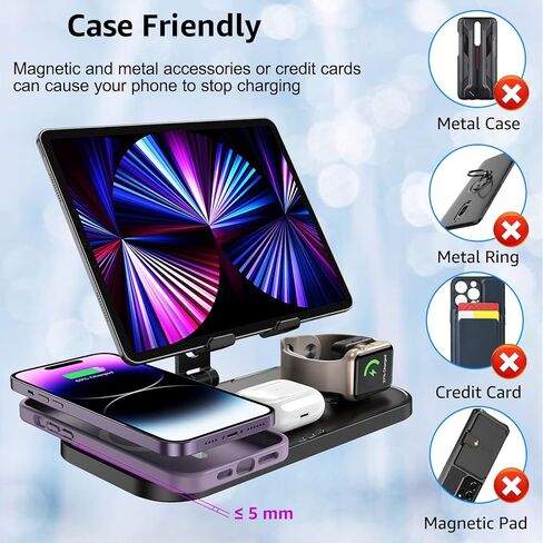 دوب شاحن لاسلكي متوافق مع ايفون 13 12 11 برو ماكس ميني SE XS 8P، قاعدة شحن لاسلكية 3 في 1 لسماعات ايربودز برو/1/2/3، حامل شاحن ساعة لساعة اي ووتش 7 اس اي 6 5 4 3 2 1 in Kuwait
