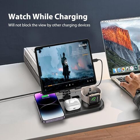 دوب شاحن لاسلكي متوافق مع ايفون 13 12 11 برو ماكس ميني SE XS 8P، قاعدة شحن لاسلكية 3 في 1 لسماعات ايربودز برو/1/2/3، حامل شاحن ساعة لساعة اي ووتش 7 اس اي 6 5 4 3 2 1 in Kuwait