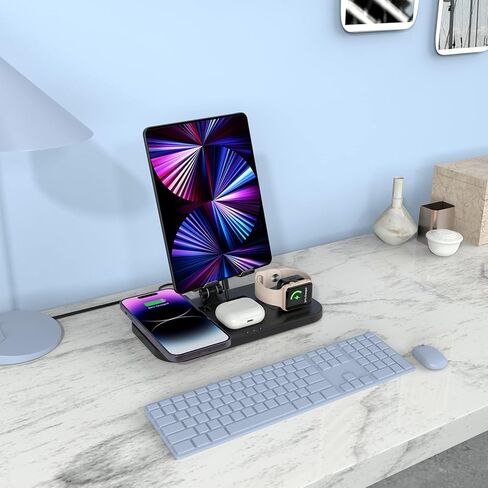 دوب شاحن لاسلكي متوافق مع ايفون 13 12 11 برو ماكس ميني SE XS 8P، قاعدة شحن لاسلكية 3 في 1 لسماعات ايربودز برو/1/2/3، حامل شاحن ساعة لساعة اي ووتش 7 اس اي 6 5 4 3 2 1 in Kuwait