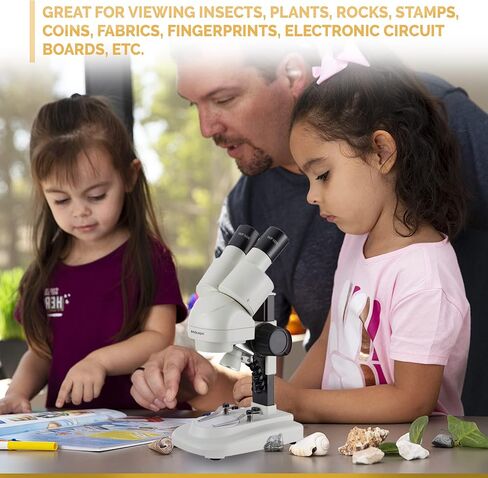 ام سكوب مجهر ستيريو محمول برأس بزاوية 20X-50X مع 6 قطع من مجموعات عينات الحشرات ثلاثية الأبعاد الفاخرة، كتاب الحشرات الجغرافية NAT وكاميرا رقمية اختيارية in Kuwait