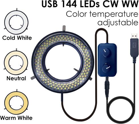 Microscope Light LED Ring Illuminator, USB 144 RGB LED Color Adjustable Lamp for Industry Electronic Monocular Binocular Trinocular Stereo Microscope Camera in Kuwait