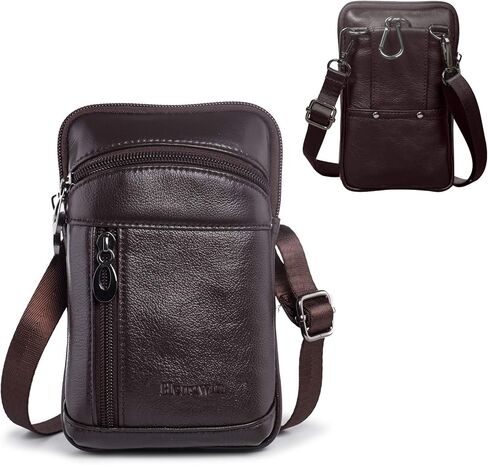 Hengwin Small Leather Crossbody Shoulder Bag Men Belt Clip Phone Holster Case Belt Loop Pouch Waist Bag Pack Fit for iPhone 15 14 13 Pro Max 8 7 6 Plus Galaxy Note 9 8 S24/S23 Ultra S9/S8 Plus (Black) in Saudi Arabia