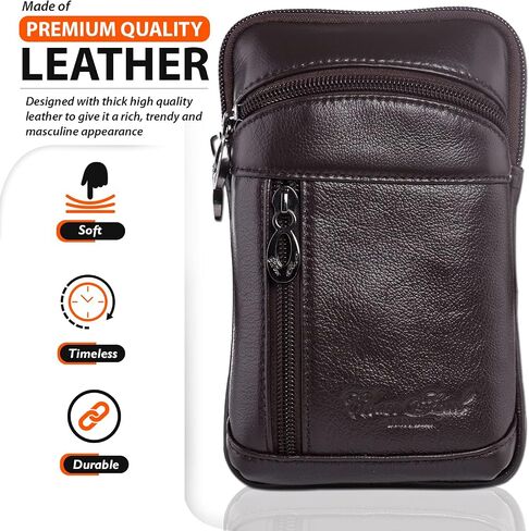 Hengwin Small Leather Crossbody Shoulder Bag Men Belt Clip Phone Holster Case Belt Loop Pouch Waist Bag Pack Fit for iPhone 15 14 13 Pro Max 8 7 6 Plus Galaxy Note 9 8 S24/S23 Ultra S9/S8 Plus (Black) in Saudi Arabia