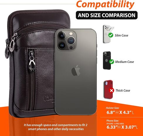 Hengwin Small Leather Crossbody Shoulder Bag Men Belt Clip Phone Holster Case Belt Loop Pouch Waist Bag Pack Fit for iPhone 15 14 13 Pro Max 8 7 6 Plus Galaxy Note 9 8 S24/S23 Ultra S9/S8 Plus (Black) in Saudi Arabia