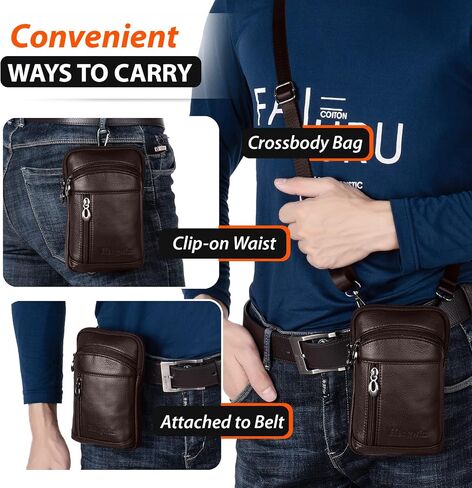 Hengwin Small Leather Crossbody Shoulder Bag Men Belt Clip Phone Holster Case Belt Loop Pouch Waist Bag Pack Fit for iPhone 15 14 13 Pro Max 8 7 6 Plus Galaxy Note 9 8 S24/S23 Ultra S9/S8 Plus (Black) in Saudi Arabia