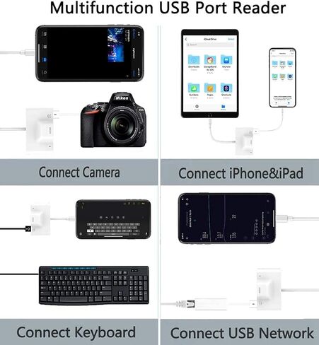 محول لايتنينج إلى HDMI 5 في 1 USB OTG كاميرا رقمية محول محول، قارئ بطاقة SD وTF محول شاشة مزامنة 1080P مع كابل شاحن لهاتف آيفون 12/11/آيباد/يو إس بي على HDTV/جهاز عرض / شاشة (أبيض) in Kuwait