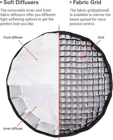GODOX QR-P70 27.5 inch / 70cm Parabolic Softbox Bowens Mount, Quick Release Parabolic Softbox, w/Front & Inner Diffuser and Grid SL-60W AD600BM VL150 UL150 SL150II Amaran 100X 200D 200X in Saudi Arabia