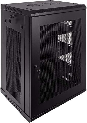 Navepoint 15U Deluxe IT Wallmount Cabinet Enclosure 19-Inch Server Network Rack with Locking Perforated Door 16-Inches Deep Black with/Shelves in Saudi Arabia