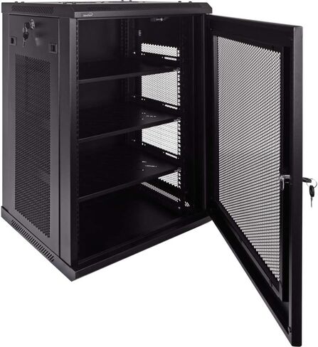 Navepoint 15U Deluxe IT Wallmount Cabinet Enclosure 19-Inch Server Network Rack with Locking Perforated Door 16-Inches Deep Black with/Shelves in Saudi Arabia