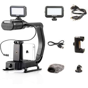Handheld Stabilizer & Video Led Lights for DJI OSMO Camera iPhone, Sevenoak Handle Grip & Built-in Stereo Mic for Smartphone GoPro Sony Alpha Cannon Nikon DSLR Camera in Kuwait