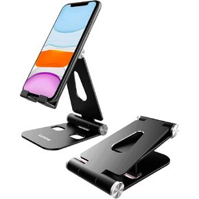 Adjustable Phone Stand, Aluminum Desktop Cell Phone Stand Holder Cradle with Larger Body, Longer Arm Compatible with All Mobile Phones, iPhone, iPad, Tablet(4-10in), Silver in Kuwait