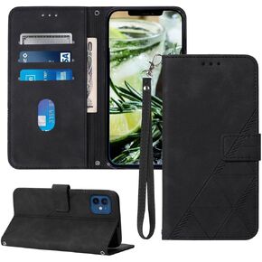 12 Mini Phone Case,for iPhone 12 Mini Wallet Case,[Kickstand][Wrist Strap][Card Holder Slots] TPU Interior Protective for iPhone 12 Mini Case,PU Leather Folio Flip Cover for iPhone 12 Mini (Black)
