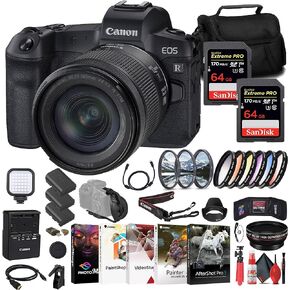Canon EOS R Mirrorless Camera with 24-105mm f/4-7.1 Lens (3075C032) + 2 x 64GB Memory Card + Filter Kit + Wide Angle Lens + Color Filter Kit + Lens Hood + Bag + 2 x LPE6 Battery + More (Renewed)
