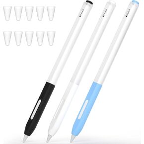 Pencil Case Compatible with Apple Pencil Pro/Apple Pencil 2nd Generation Case, 3 Pack Silicone Translucent Two-Tone Pencil Case, [with 10 Silicone Tip Cover].(Black, White, Sky Blue)