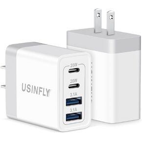 USB C Charger Block, 40W 4-Port iPhone 15 Charger Block, Dual Port USB-C Fast Power Adapter + Double USB Cube Wall Plug Charging Block for iPhone 15 14 13 12 11 Pro Max Plus XS X, iPad, Samsung, Pixel in Kuwait