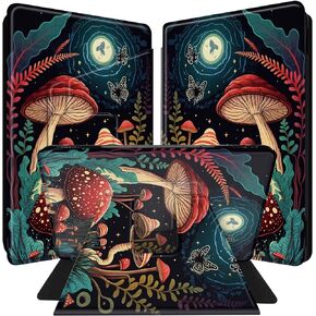 BPQOJB for All-New Kindle Paperwhite Case (11th Generation 6.8 inch 2021 Release) 360 Degree Rotating PU Leather Smart Cover with Auto Wake/Sleep - Mushroom Moon