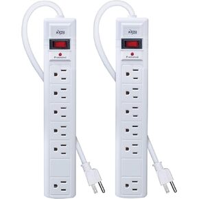 شريط طاقة KMC 6-Outlet Surge Protector، 2-Pack، 1200 Joules، سلك 6ft، منفذ محول متباعد، حماية من التحميل الزائد، رمادي in Kuwait