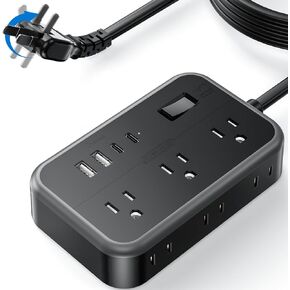NTONPOWER 2 أسلاك تمديد الشق 25 قدم، 2 الشق عرام حامي 1875W / 1080J، المكونات المسطحة 2 الشق قطاع الطاقة مع 2 USB C + 2USB A، 2 الشق إلى 3 محول منفذ الشق مع 6 منافذ التيار المتردد للمنزل القديم